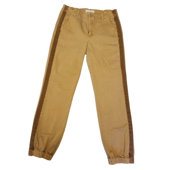 Risen Womens Tan Jogger Trouser Sz 5 Herringbone Side Strip - Picture 1 of 12